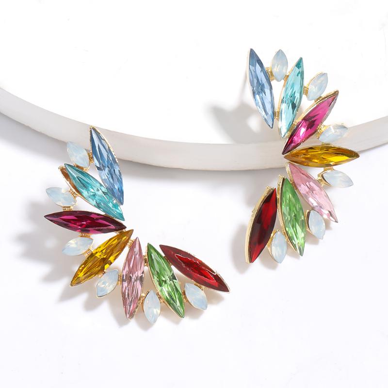 Stud Fashionable Simple Metal Rhinestone Geometric Earrings Girls Party Castle Shiny Accessories