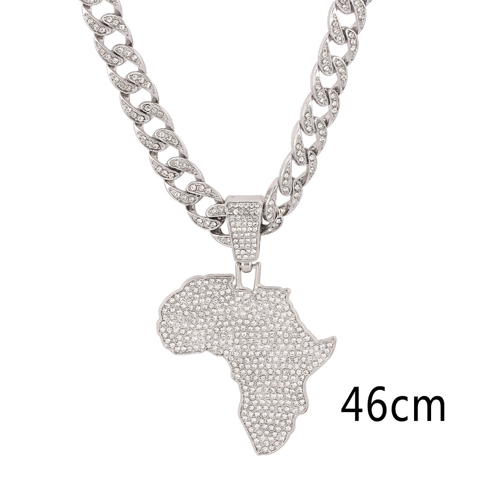 Iced Out Chain Big African Map Pendant Necklaces Men's Hip Hop Gold Color Cuban Link Chain Necklace for Men Male Gemstone Miami Rapper Wolf Tide 