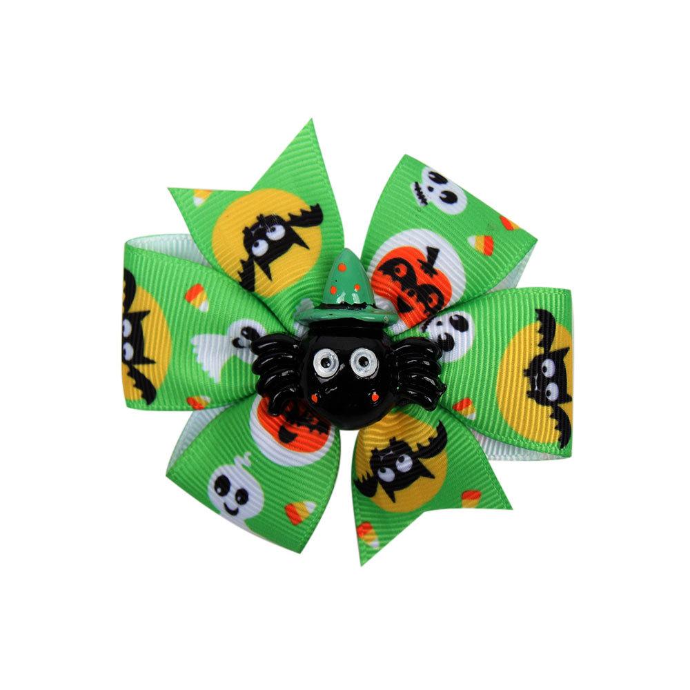 Halloween Decoration Grosgrain Ribbon Bows For Baby Girls Ghost Pumpkin Pinwheel Clips Hair Accessories 3inch
