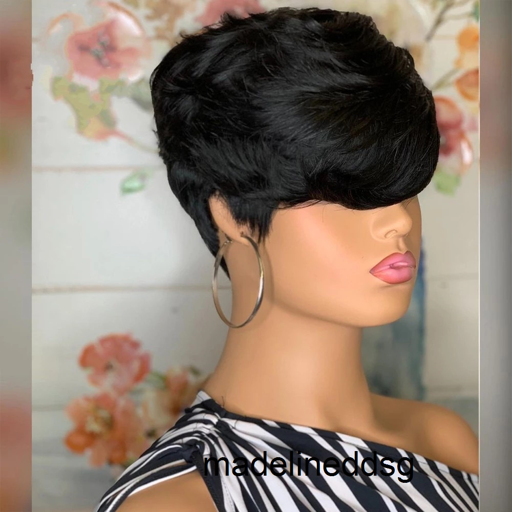 Pixie Short Cut Human Hair Wavy Wig Natural Black Color Glueless Wigs Brazilian Remy For Women Full Machine Madefactory direct C17L, 6inches
Pixie Short Cut Human Hair Wavy Wig Natural Black Color Glueless Wigs Brazilian Remy For Women Full Machine Madefactory direct C17L, 6inches