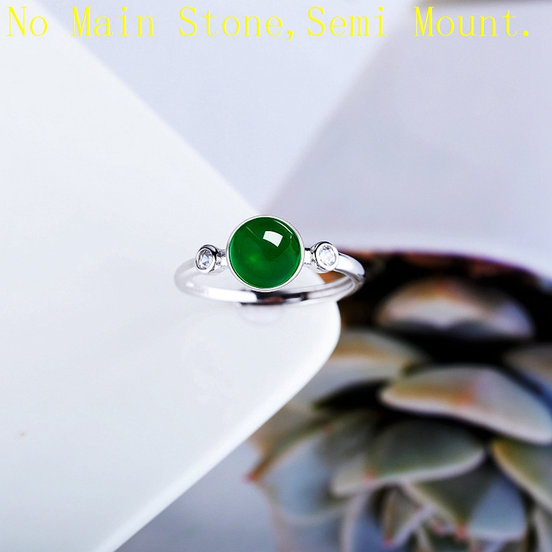 Ring Side Stones 925 Sterling Silver Semi Mount 7X7MM Round Cabochon Garnet Amber Agate Gemstone Setting Women Engagement Wedding Fine Jewelry CZ Cubi