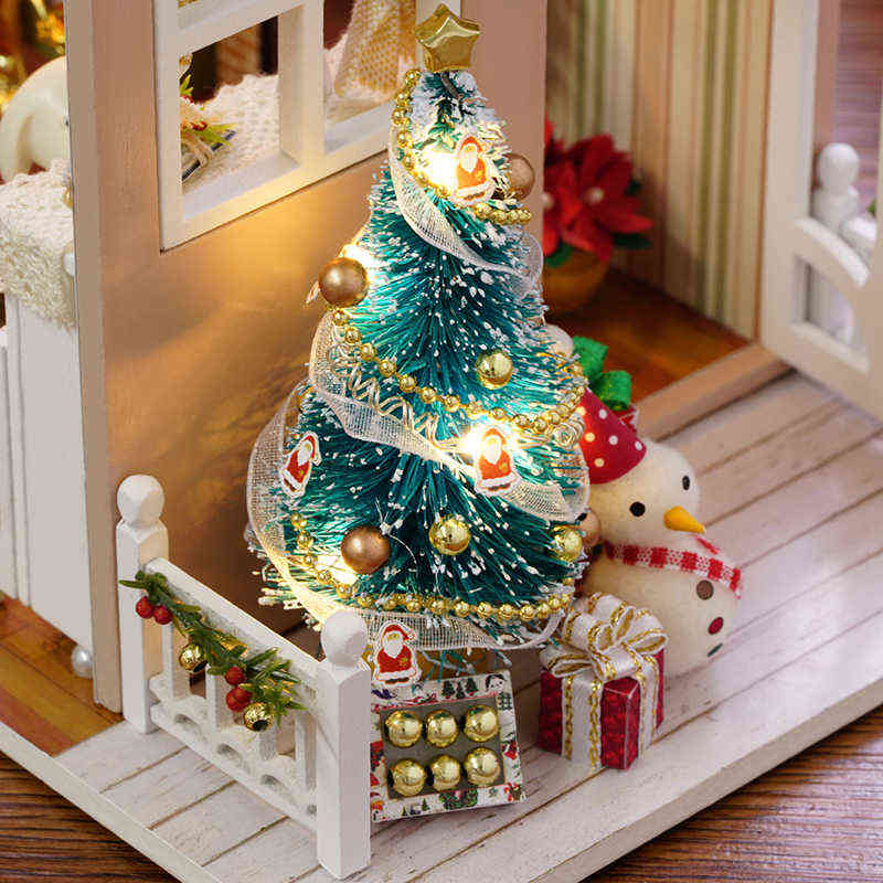 Cutebee DIY Dollhouse Wooden Doll Houses Miniature Building Kit With Furniture LED Lights Toys For Children Birthday Gift