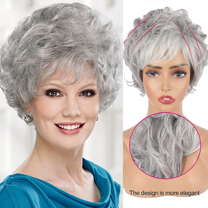 Fashion Short Blonde Wigs for White Women Pixie Cut Wigs with Bangs Brown Mixed Honey Hair Wig Highlights Synthetic