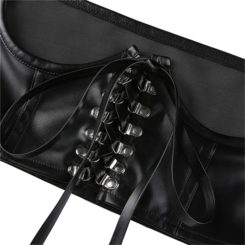 Women Fashion Sexy PU Leather Corset Goth Punk Lace Up Bandage Black Bustier Streetwear Underbust Support Braces Shaper Top 220524