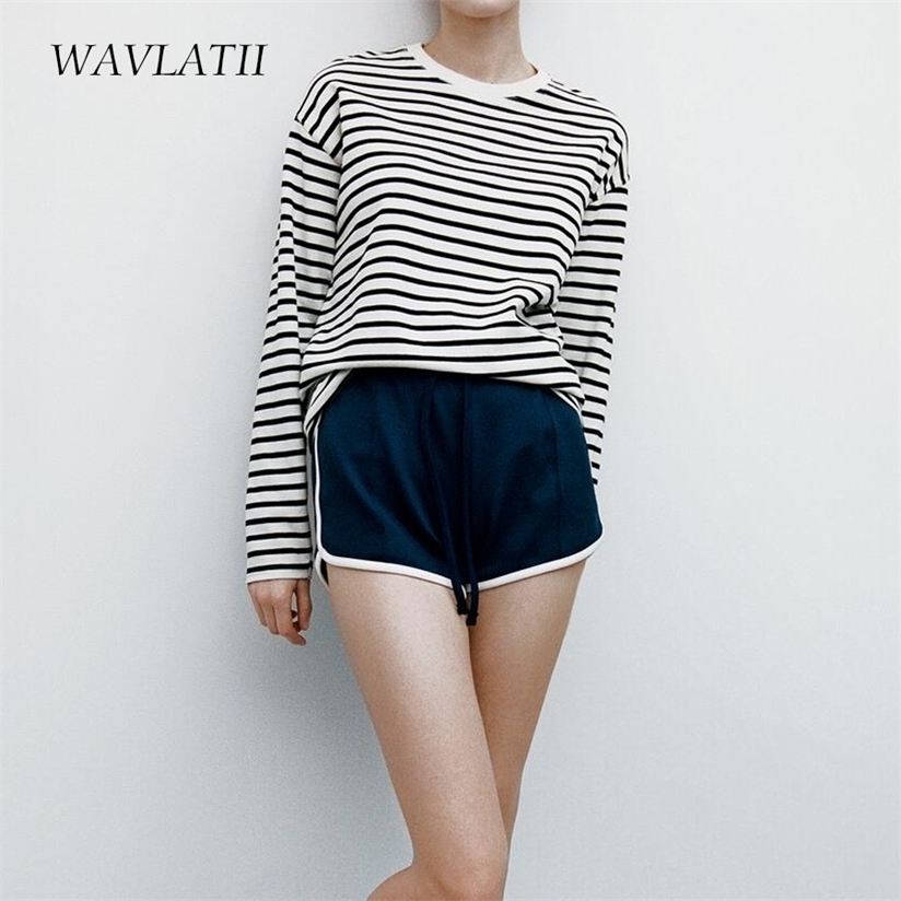 WAVLATII Women Striped Long Sleeve T-shirts Female Streetwear Autumn Spring Cotton Tees Tops WLT2110 220328