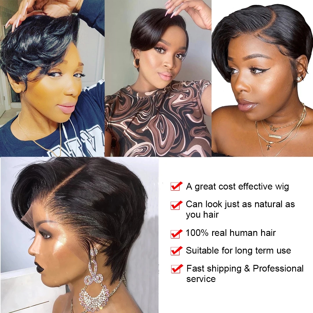 Straight Pixie Cut Hd Lace Front Human Hair Wig Preplucked For Black Women Transparent Short Bob Wig Brazilian Remy 150% density DIva2