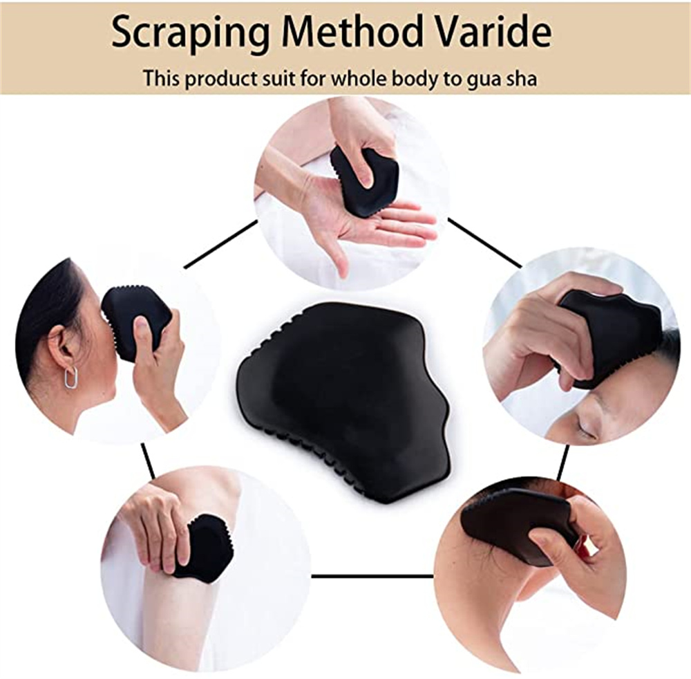 Gua Sha Facial Body Massage Tools Bian Stone Guasha 7-Edge Scraping Tool for Face, Neck, Arms and Whole Body Black