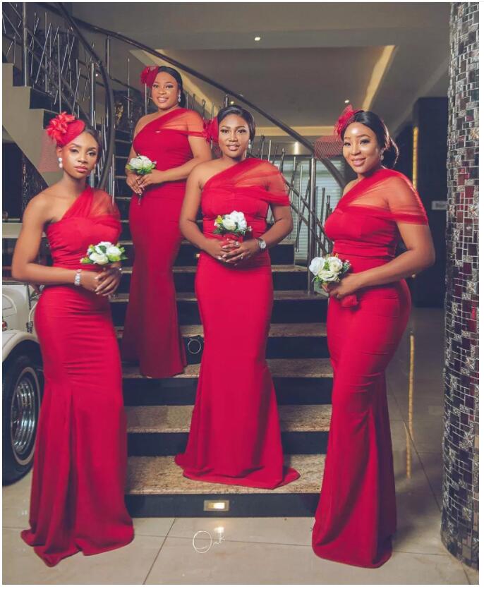 

Elegant African Mermaid Bridesmaid Dresses 2022 One Shoulder Red Long Wedding Party Dress Customize Vestido De Fiesta De Boda Prom Evening Gowns B0606G17