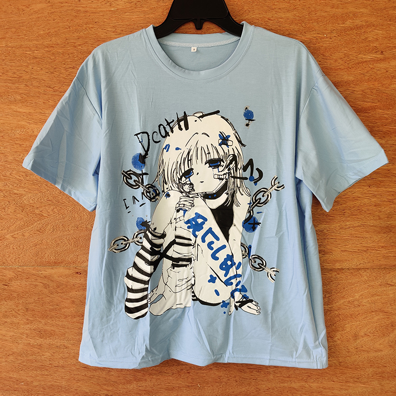 Y2k Anime Graphic T Shirts Goth Camisetas De Mujer with Split Sleeves Fashion T-shirt Women MINGLIUSILI Harajuku Top Femme 220321