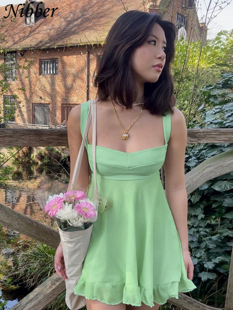 Nibber Vestidos Elegantes Para Mujer Solid Color Cutout Slim Sling Dress Sexy Backless Ruffle Female 220615