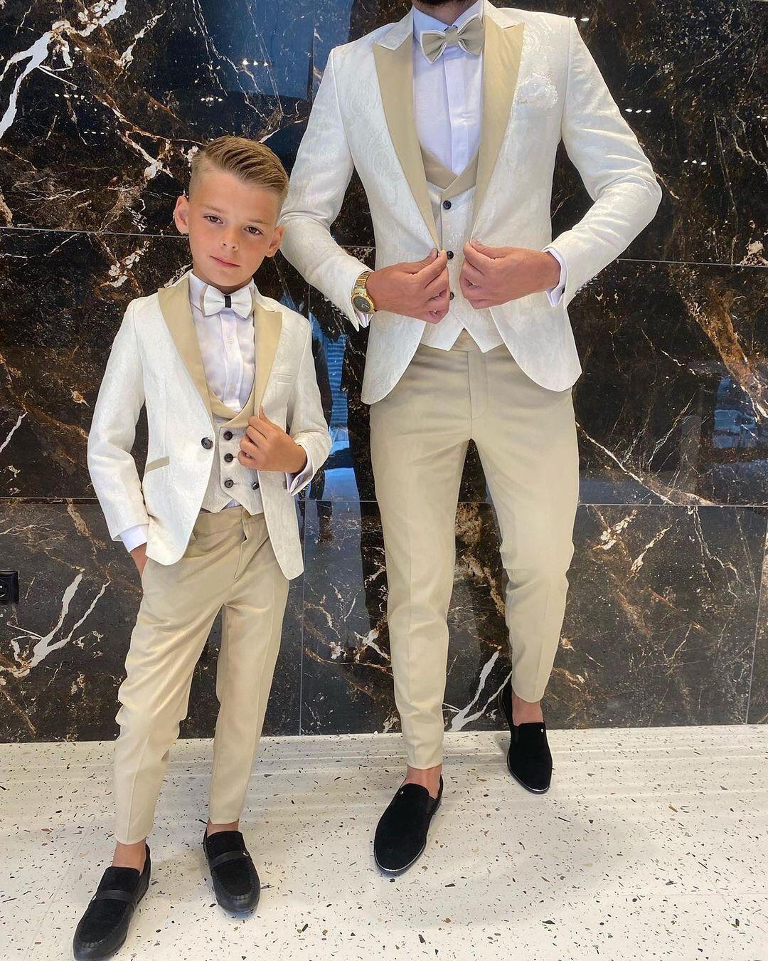 Floral Pattern Boy Formal Wear Suits Dinner Tuxedos Little Boys Groomsmen Kids For Wedding Party Prom Suit (Jacket+Vest+Pant)