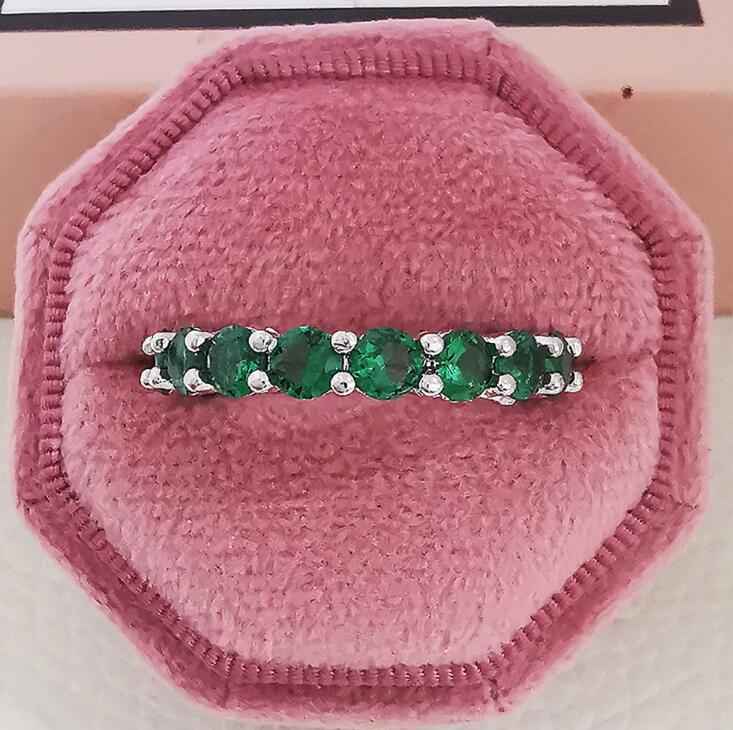 Wedding Rings for Women - 4MM Round Cut Multicolor Cubic Zirconia Emeralds Sterg Sier Band