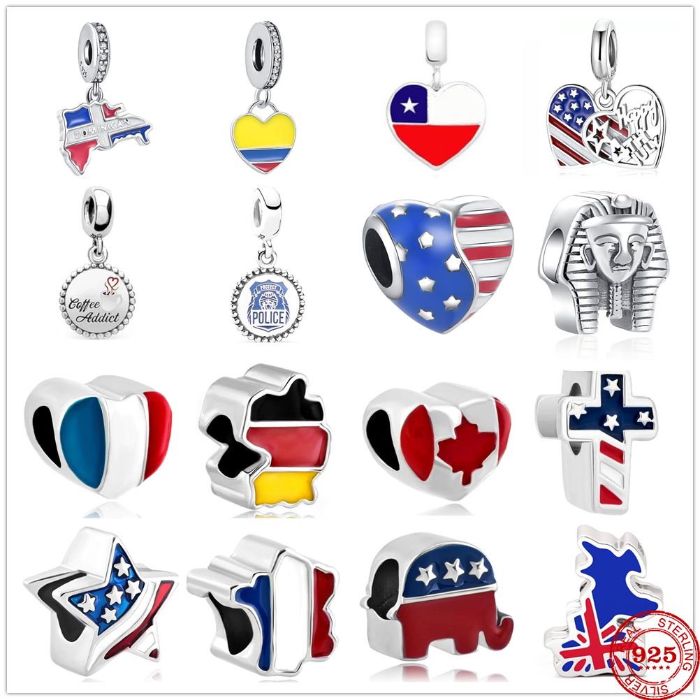 925 Sterling Silver Dangle Charm Country Map pendant Beads Bead Fit Charms Bracelet DIY Jewelry Accessories