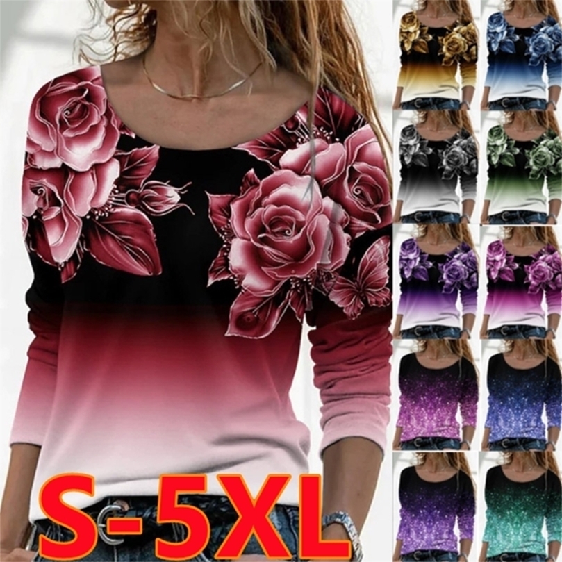 Spring Autumn Women's Fashion Loose Casual Floral print long sleeve Round neck tshirt tops blouses 220401, Black
Spring Autumn Women's Fashion Loose Casual Floral print long sleeve Round neck tshirt tops blouses 220401, Black