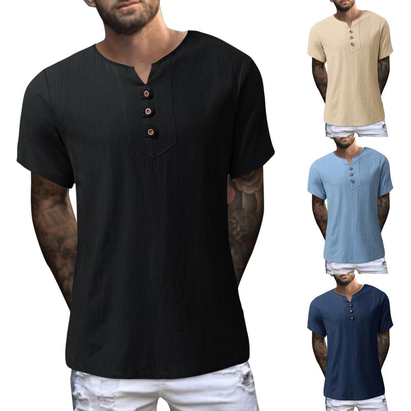 Men's T-Shirts Pinstripe Shirt Men Summer Solid Color Tops Cotton And Linen Short Sleeve V Neck Top Button Down MenMen's, Black
Men's T-Shirts Pinstripe Shirt Men Summer Solid Color Tops Cotton And Linen Short Sleeve V Neck Top Button Down MenMen's, Black