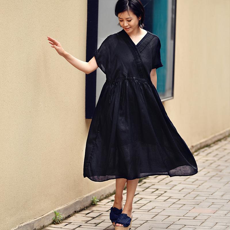 Party Dresses MICOCO Q3156C Art Retro Ramie V-neck Thin Breathable Medium Long Short Sleeves Dress, Black
Party Dresses MICOCO Q3156C Art Retro Ramie V-neck Thin Breathable Medium Long Short Sleeves Dress, Black