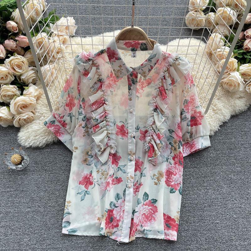 Women's Blouses & Shirts 2022 Summer Short Sleeve Shirt Women Loose Mesh Lace Patch Floral Print Chiffon Blouse Girls Lady's All-Match Tops, Green
Women's Blouses & Shirts 2022 Summer Short Sleeve Shirt Women Loose Mesh Lace Patch Floral Print Chiffon Blouse Girls Lady's All-Match Tops, Green