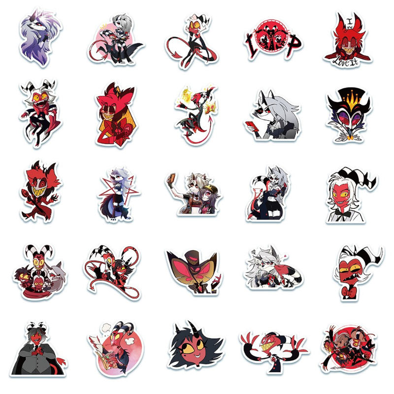 50Pcs/Lot Alastor Stickers Hazbin Hotel Sticker Helluva Boss Cute Graffiti Stickers Suitcase Guitar Waterproof Decals
