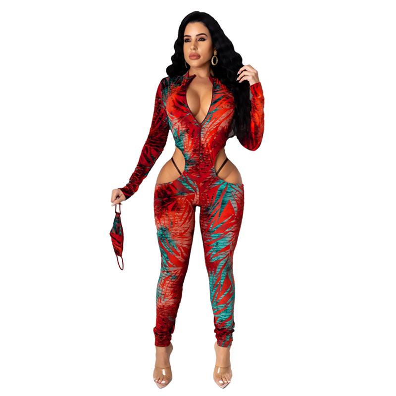 Women' Jumpsuits & Rompers Sexy Printed Zipper Jumpsuit With MaskWomen, Khaki 
Women' Jumpsuits & Rompers Sexy Printed Zipper Jumpsuit With MaskWomen, Khaki