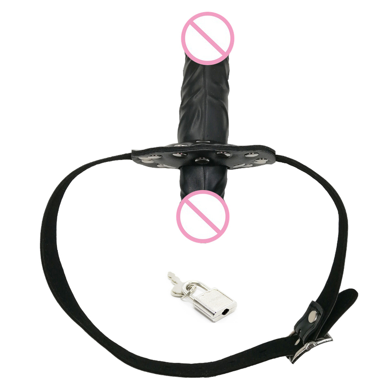 camaTech Silicone Double-Ended Dildos Gag Strap On Open Mouth Dong Plug With Locking Buckles Leather Harness Bondage For Couples 220411