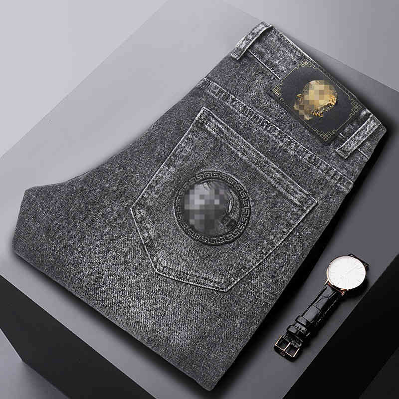 Men's Jeans Autumn men's jeans cotton Korean version thick stretch small foot slim fit brand Medusa embroidery HLJK