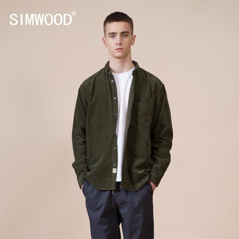 Spring Retro Corduroy Shirts Men Garment Dyed Warm Loose 100% Cotton Plus Size Quality Clothes SK130050 220322