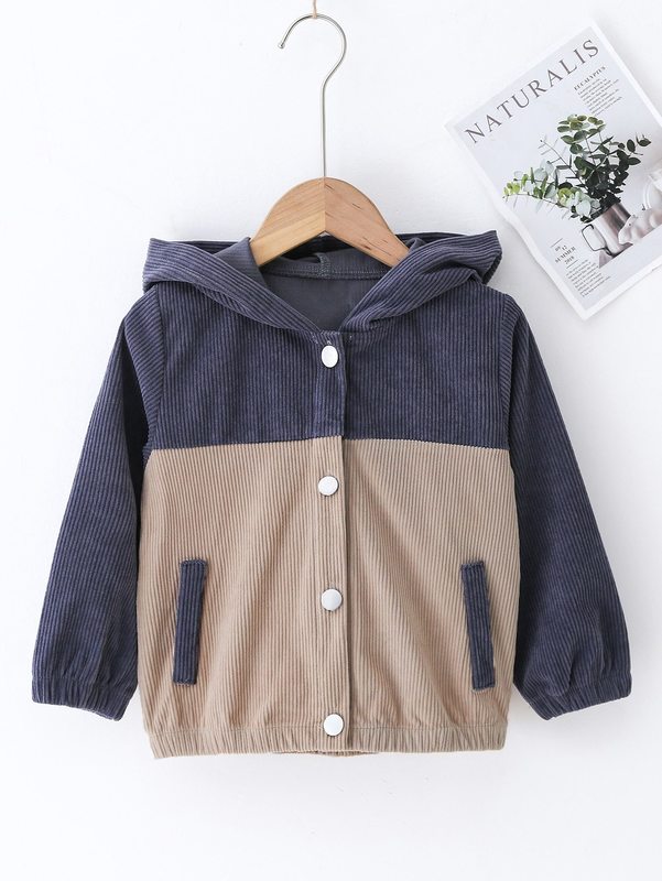 Toddler Boys Two Tone Corduroy Hooded Jacket SHE