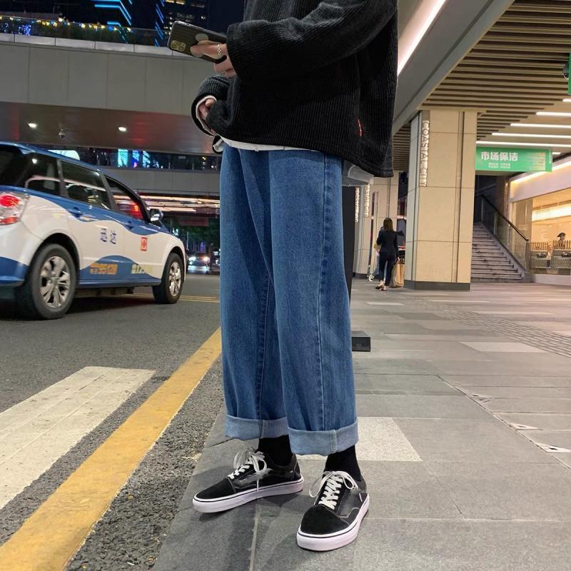 Jeans Pria Celana Longgar Kaki Lebar Lurus Musim Semi dan Musim Gugur Celana Panjang Kasual Pinggang Elastis Bawahan Ukuran Plus S3XL 220817
