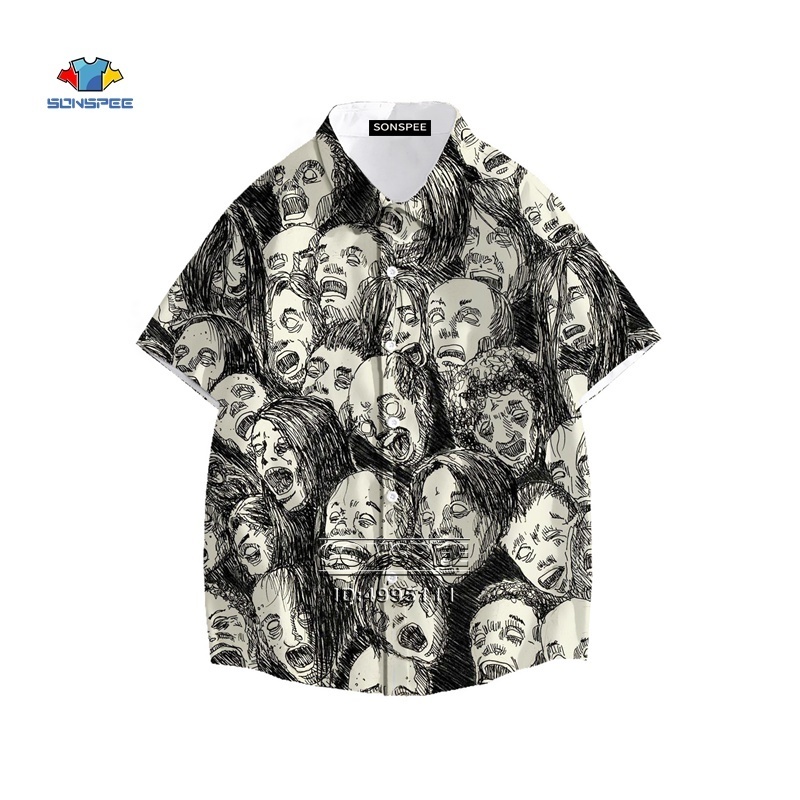 Japan Horror Manga Junji Ito Shirt 3D Printed Tomie Girl Hawaiian Summer Casual Beach s Short Sleeve Oversized Tops 220322