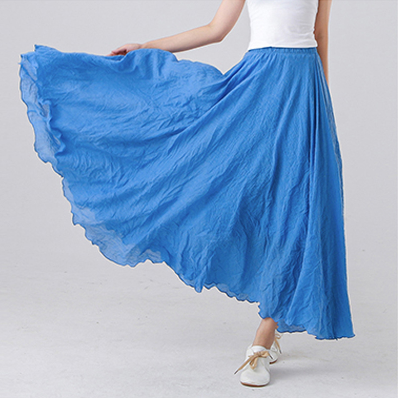 High Quality Cotton Linen Maxi Skirt Womens Casual Elastic Waist Pleated A-Line Beach Skirts Boho Saia Feminina Faldas Jupe 220322