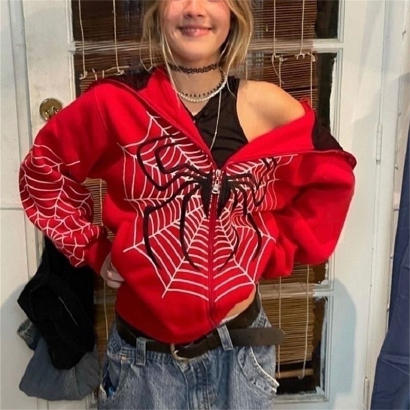 Spider Web Red Hoodies Streetwear Sweatshirt Zip Up hoodie Gothic Harajuku Punk Grunge Y2k Clothes Women Hip hop Tops 220811, Color
Spider Web Red Hoodies Streetwear Sweatshirt Zip Up hoodie Gothic Harajuku Punk Grunge Y2k Clothes Women Hip hop Tops 220811, Color