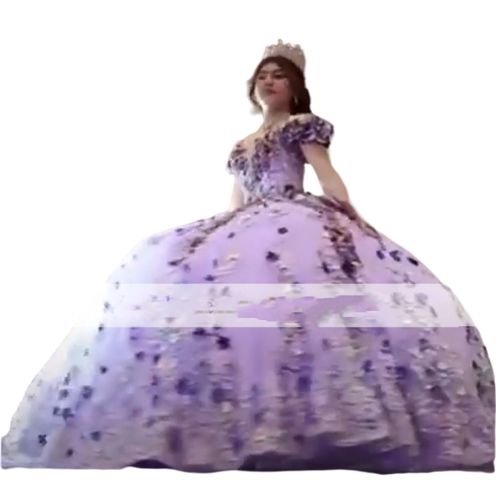 Lilac lavender Off Shoulder Quinceanera Dresses 3D Appliques Beaded lace-up Corset Dress Long Girl Prom Party Gowns Robe