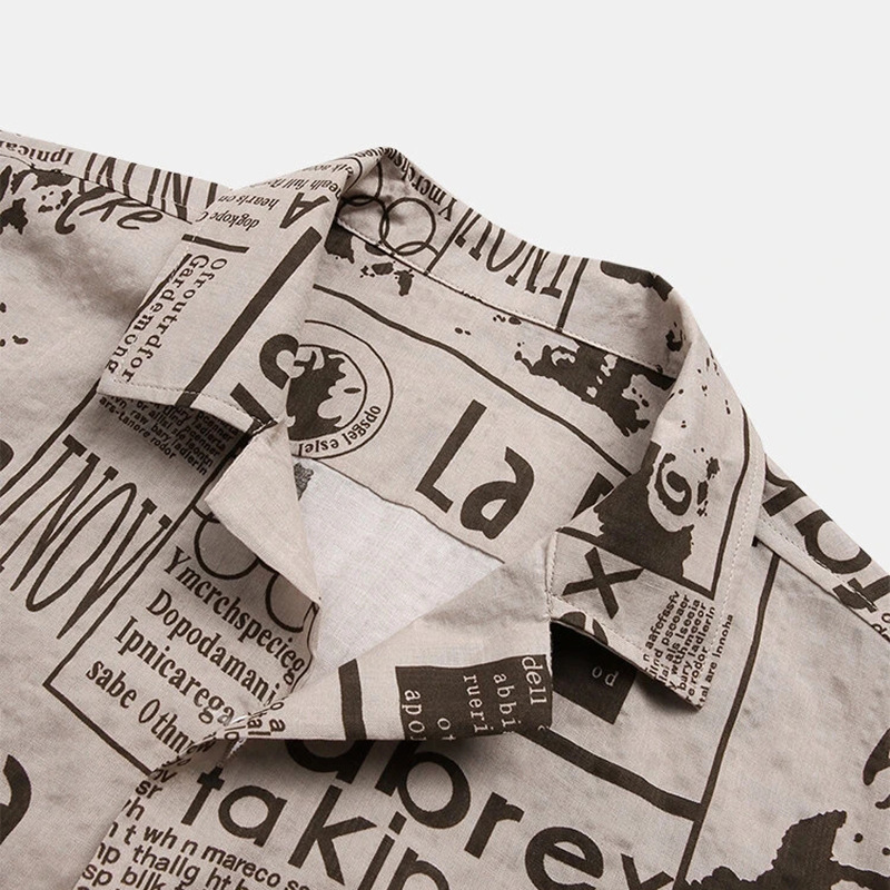 Men Shirts Fashion Vintage spaper Print s 65% Cotton Casual Holiday Short Sleeve For Hawaiian Shirt 220322