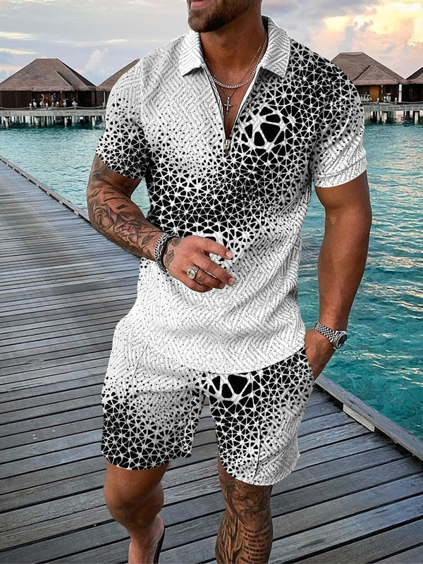 Men s Tracksuit Casual Short Sleeve Zipper Polo Shirt Shorts Set for Men Streetwear 2 piece Suit Summer 220615