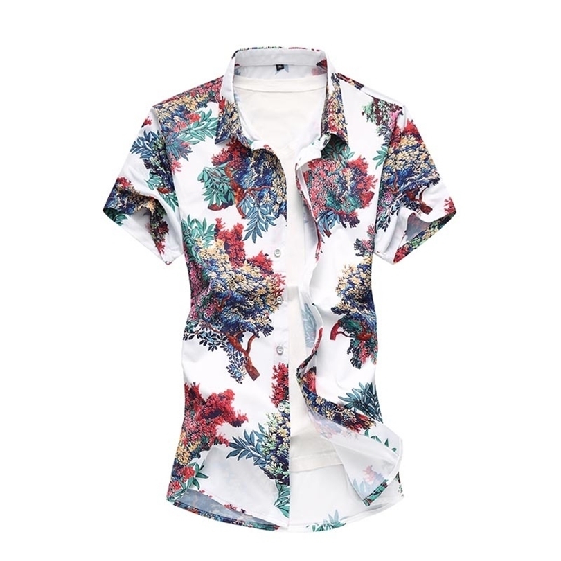 Men Clothes Summer Fashion Casual Men Shirt Short Sleeve Cotton Floral Shirts Cool Breathable Flowers Shirt 5XL 6XL 7XL 210412