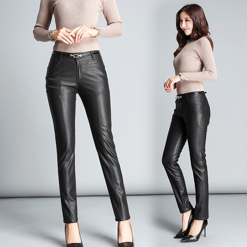 PU Leather Mid Waist Pant Sexy Hip Fashion Autumn Winter Pencil Eco-Leather Trousers Pantalon Femme 220325