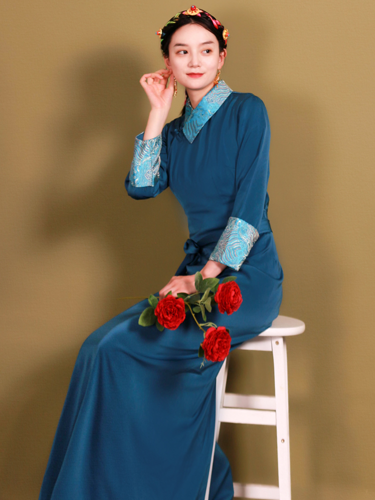 Modern Women ethnic clothing national style cheongsam long Sleeve Qipao Traditional oriental gown Asia elegant dress tibetan costume