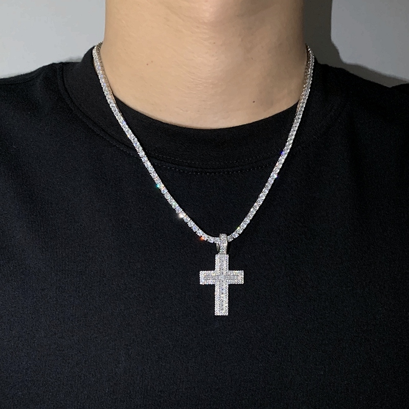 Iced Out Bling Small Cross Pendant Classic Men Women Micro Pave 5A Cubic Zirconia CZ Hip Hop Couple Jewelry