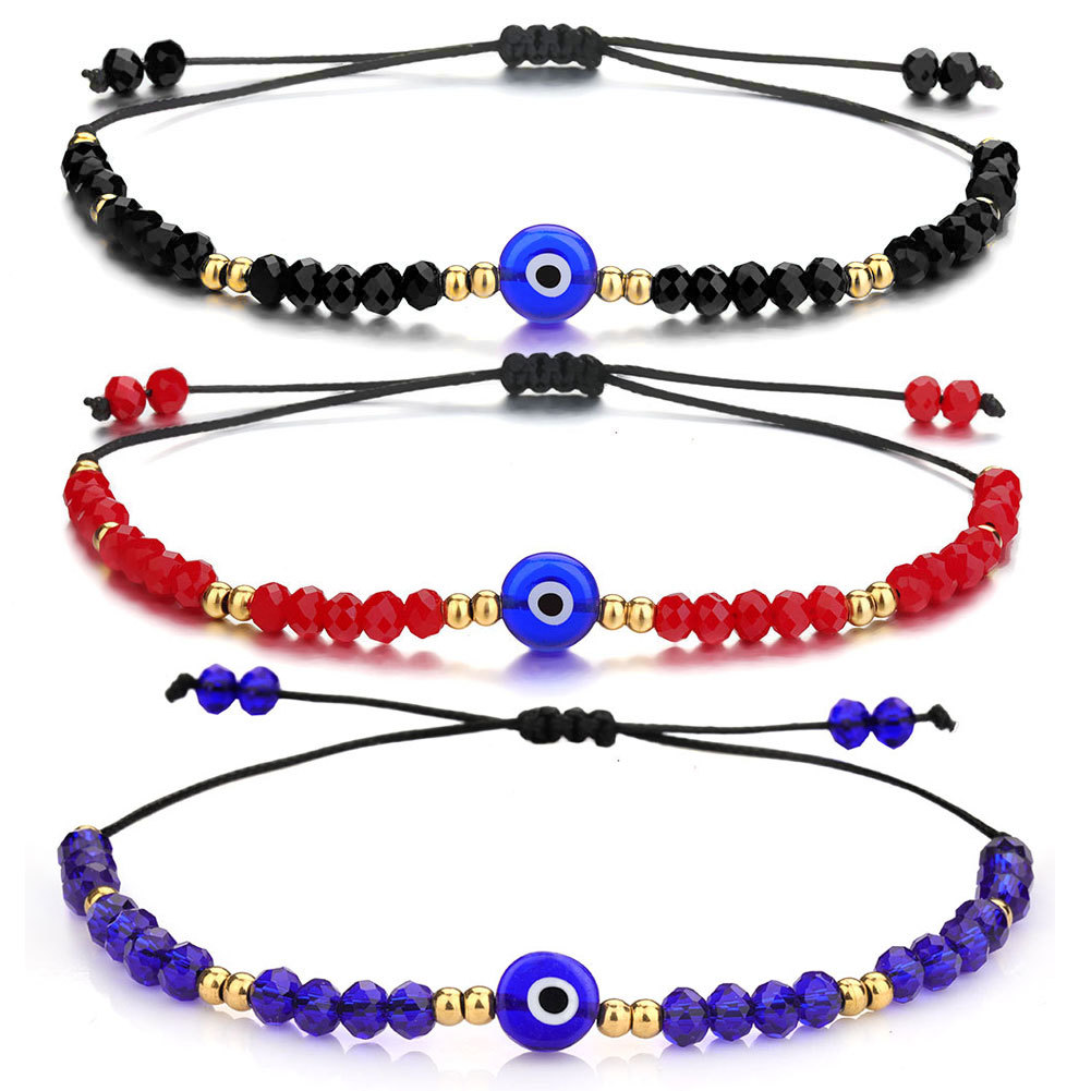 Turkish Evil Red Blue Eye Beads Bracelet Braided Rope Chain Colorful Crystal Beads Bracelets for Women Handmade Jewelry Gifts