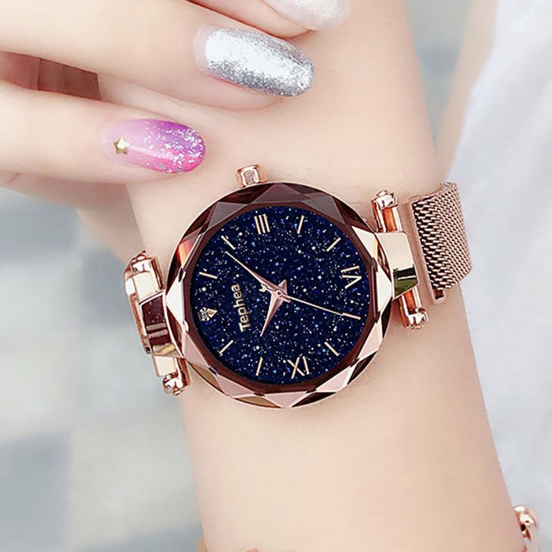 

Wristwatches Uhren Frauen Luxus Magnetische Starry Sky Frau Uhr Quarz Armbanduhr Mode Damen Relogio Feminino, Black