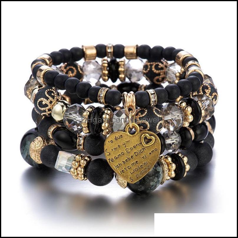 Charm Bracelets Jewelry Fashion Bohemian Bead Bracelet For Women Girls Mtilayer Stretch Set Heart Dhq7L