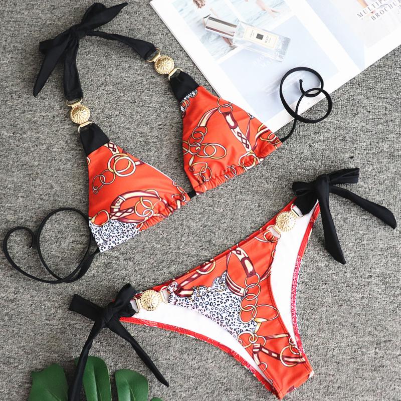 Women' Swimwear Sexy Bikini Halter Red Printed Padded Metal Chain Swimsuit Brazilian Bathers Bathing Suit Thong BiquiniWomen, As picture shows
Women' Swimwear Sexy Bikini Halter Red Printed Padded Metal Chain Swimsuit Brazilian Bathers Bathing Suit Thong BiquiniWomen, As picture shows