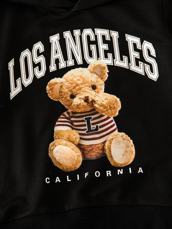 Toddler Boys Bear & Letter Graphic Hoodie SHE