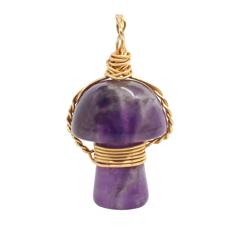 Wire Wrap Natural Gem Stone Carved 2cm Mushroom Charms Rose Quartz Crystal Amethyst Tiger Eye Pendant DIY Necklaces Earrings