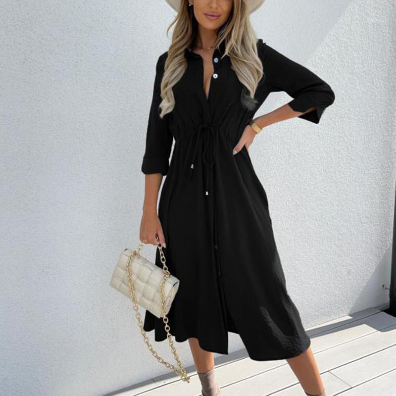 Casual Dresses Elegant Office Lady Half Sleeve Shirt Dress Korean Fashion Women Solid Button Lace Up Waist Formal Turn Down Collar Robe, Black
Casual Dresses Elegant Office Lady Half Sleeve Shirt Dress Korean Fashion Women Solid Button Lace Up Waist Formal Turn Down Collar Robe, Black