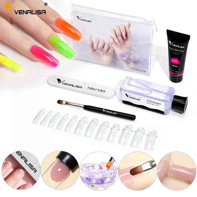 NXY Nail Gel Poly Kit Tips Brush Slip Solution Glitter Neon Camouflage Polish Extension File Set 0328