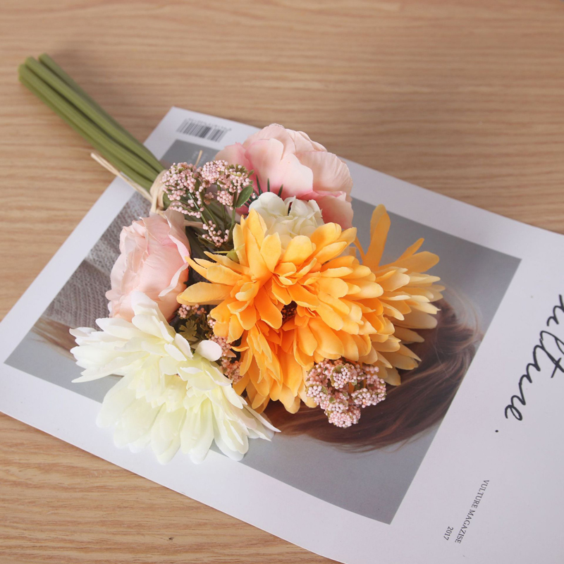 Simulation flower burnt edge rose Fran chrysanthemum daisy gypsophila bouquet wedding decoration