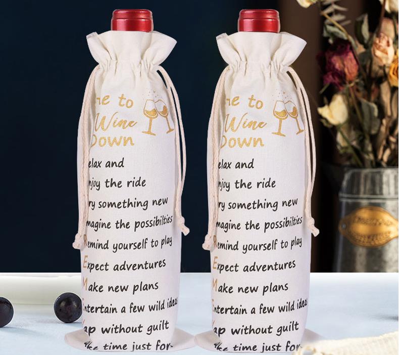 14x5.5inch Christmas Decorations Sublimation Blank Wine Bottle Bags with Drawstrings Reusable gift bag Bulk for Halloween Christmas DIY Wedding Party 