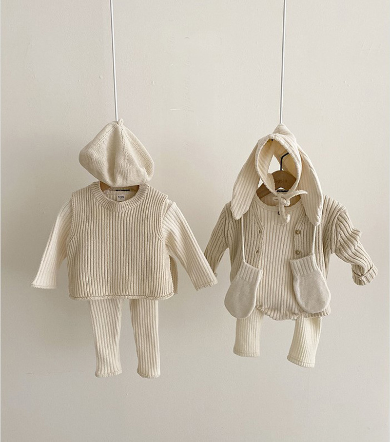 Autumn Winter Baby Boys And Girls Clothes Set Ribbed Sweater Bottom Shirts Pants Suit Children's Clothing 2 Piece 220507