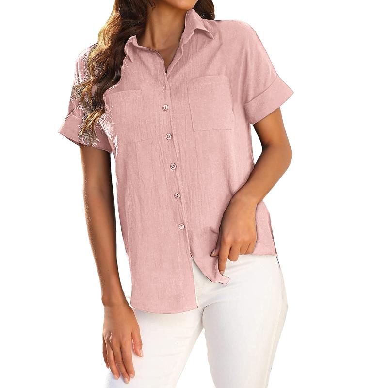 Women' Blouses & Shirts Womens Summer Short Sleeve Shirt Solid Color Blouse Linen Button Turn Down Collar Elegant Basic Oversized, White
Women' Blouses & Shirts Womens Summer Short Sleeve Shirt Solid Color Blouse Linen Button Turn Down Collar Elegant Basic Oversized, White